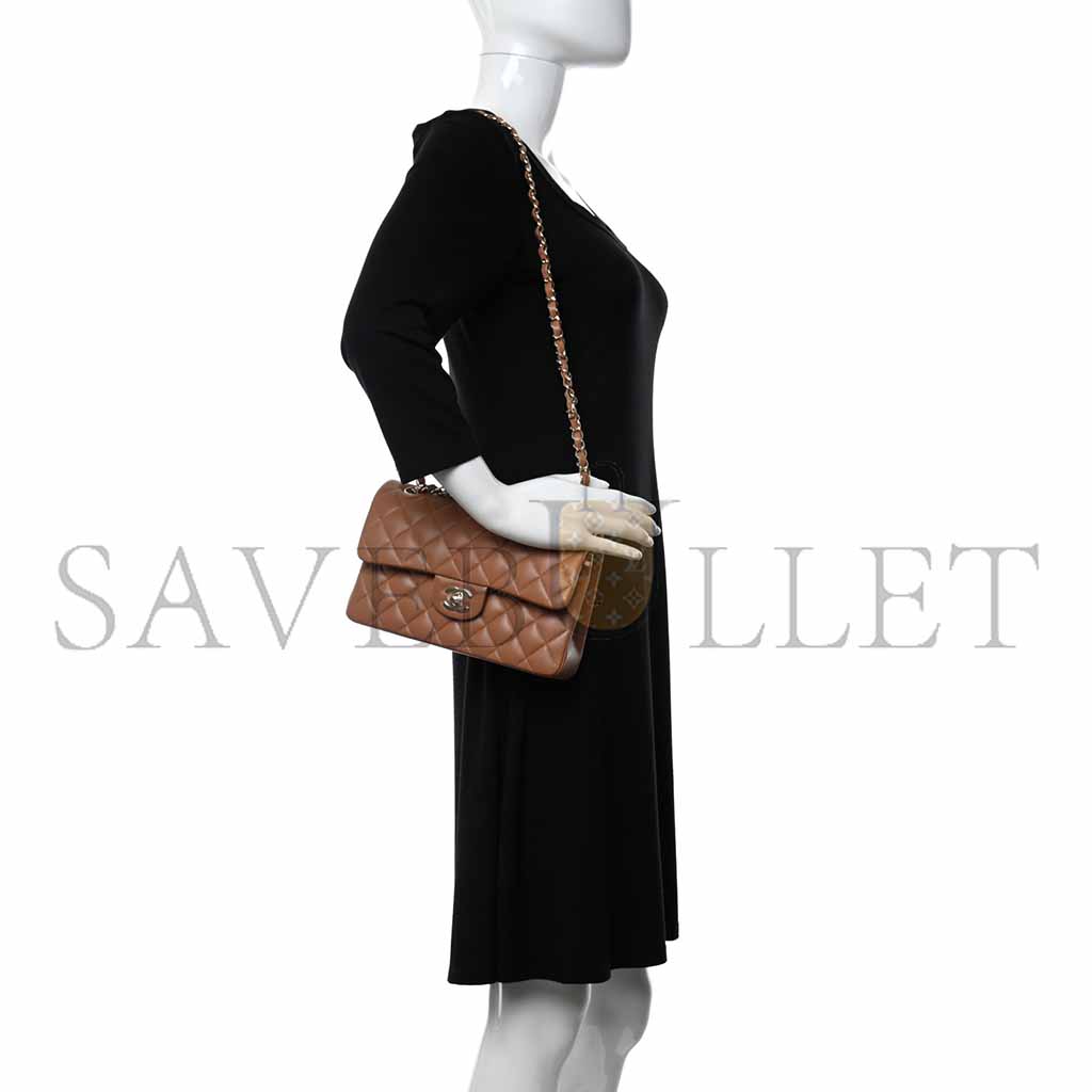 Ch*el lambskin quilted small double flap brown as1117 (23*14.5*6cm)